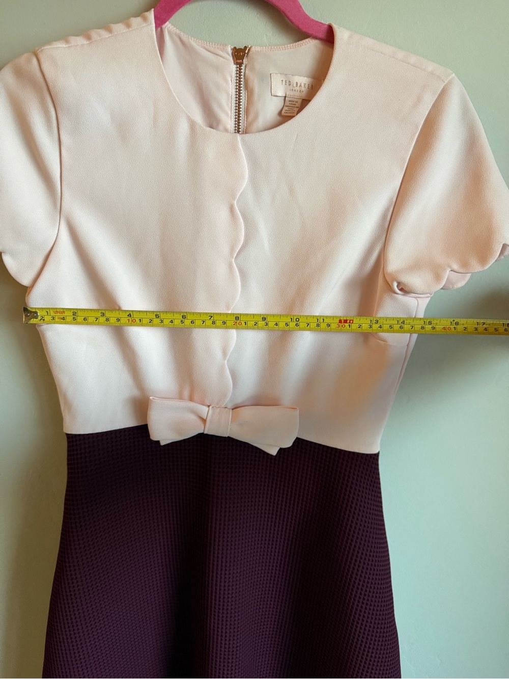 Ted Baker Blush and Burgundy Scallop A-line dress with Bow detail - Picture 6 of 9